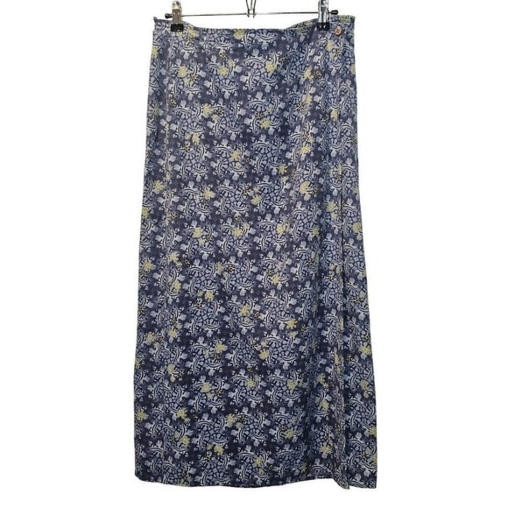 Columbia Silk Blend Blue Green Coastal Grandma‎ Floral Midi Size Large - Picture 2 of 11